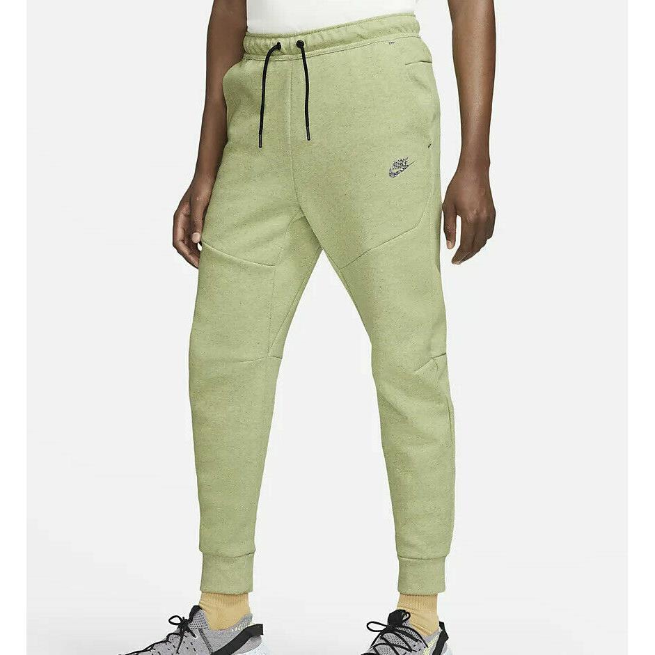 Niketech Fleece Jogger Pants Sweatpants Lime Green Black DD4706-303 Men Multi Sz