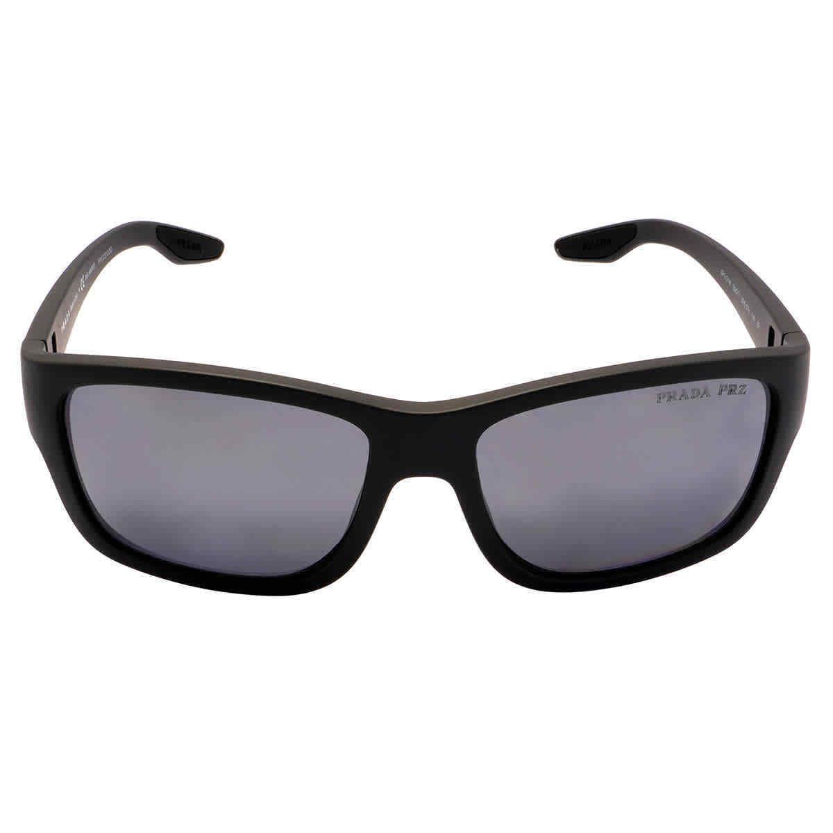 Linea Rossa Polarized Dark Grey Mirror Silver Rectangular Men`s Sunglasses by Prada