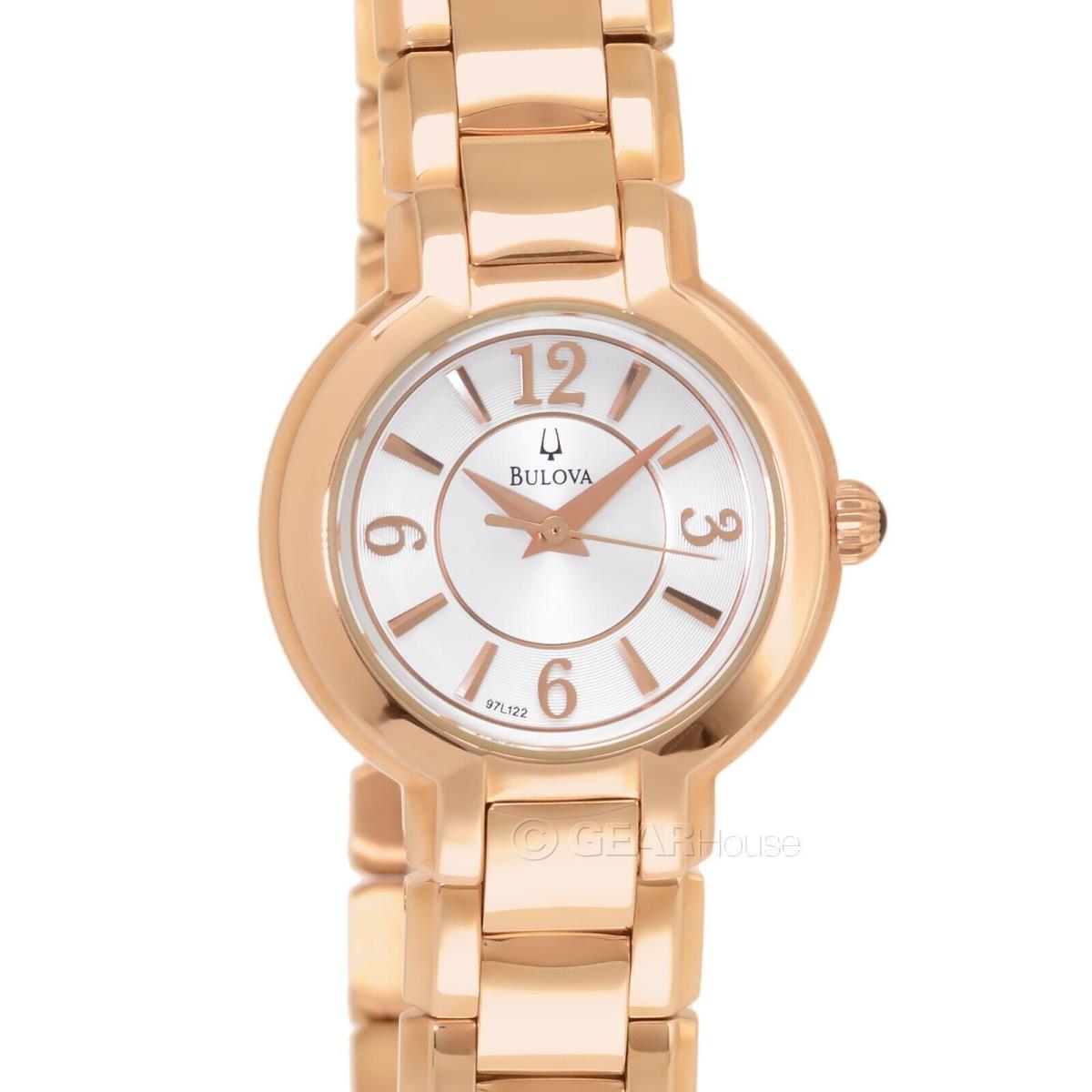 Bulova Fairlawn Womens Rose Gold Dress Watch Silver Dial Stainless Steel Band