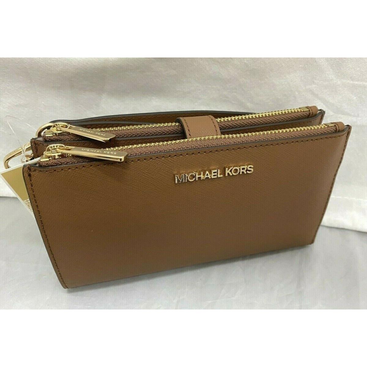 Michael Kors Luggage Brown Leather Double Zip Wallet Wristlet