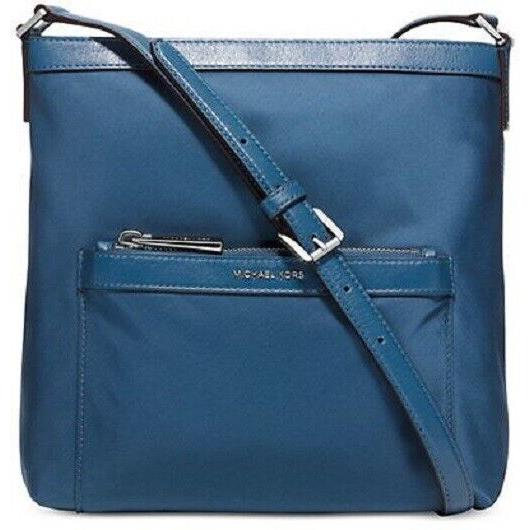 Michael Kors Medium Morgan Steel Blue Nylon Messenger Crossbody Bag Purse