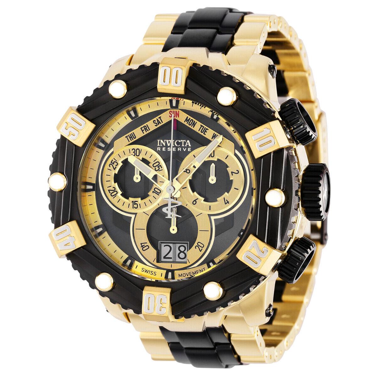 Invicta Reserve Huracan Men`s 53mm Black Gold Swiss Chronograph Watch 36629 - Dial: Black, Gold, Yellow, Band: Black, Gold, Yellow, Bezel: Black, Gold, Yellow