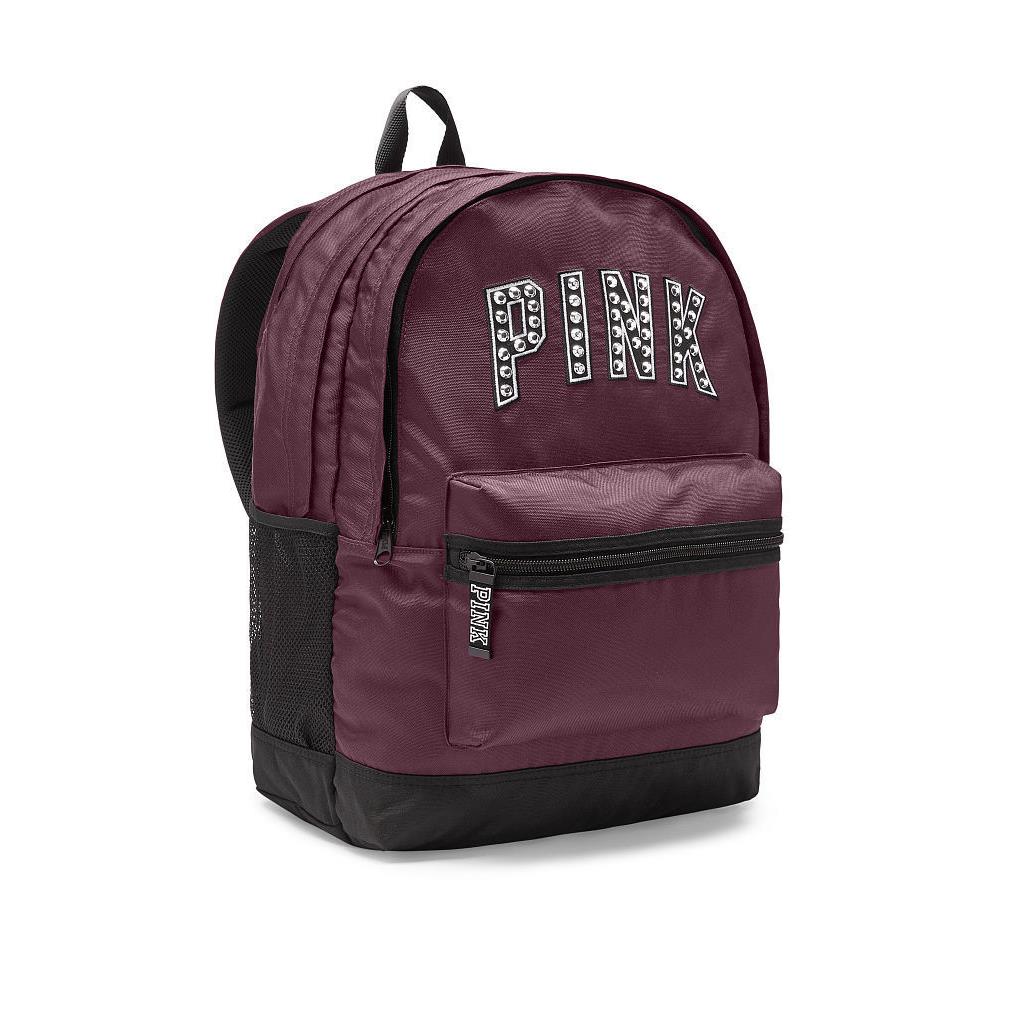 Victoria`s Secret Pink Campus Backpack / Collegiate Book-bag Tote Black Orchid Studs