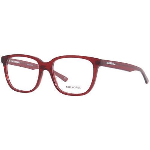 Balenciaga BB0078O 006 Eyeglasses Frame Women`s Red Full Rim Square Shape 53mm