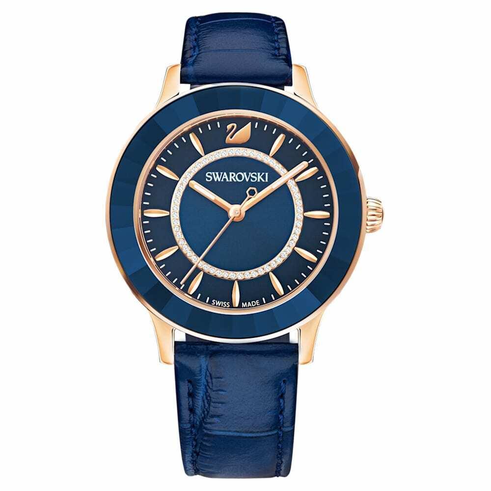 Swarovski Octea Lux Watch Leather Strap Blue Rose-gold tone-5414413