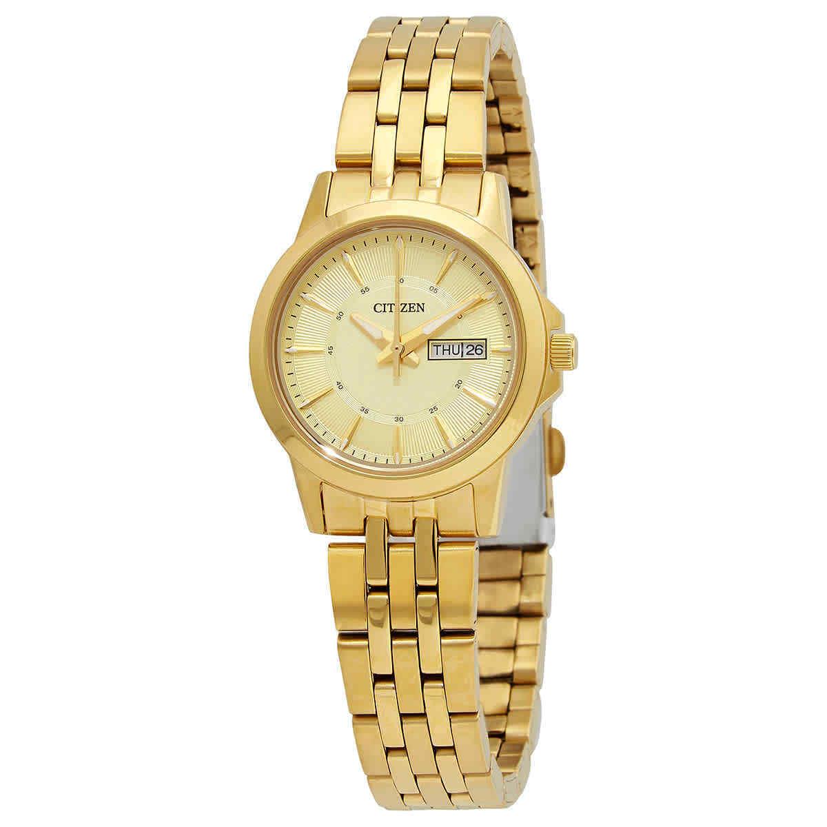 Citizen Quartz Gold Dial Yellow Gold-tone Ladies Watch EQ0603-59P