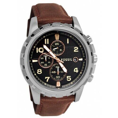 Fossil Dean Chronograph Black Dial Brown Leather Strap Men`s Watch FS4828