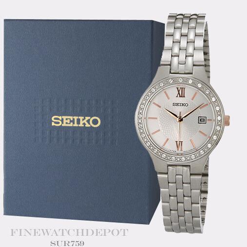 Seiko Ladies Stainless Steel Crystal Elements Quartz Watch SUR759