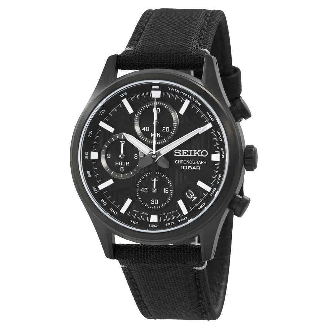 Seiko Chronograph Quartz Black Dial Men`s Watch SSB421P1 - Dial: Black, Band: Black, Bezel: Black