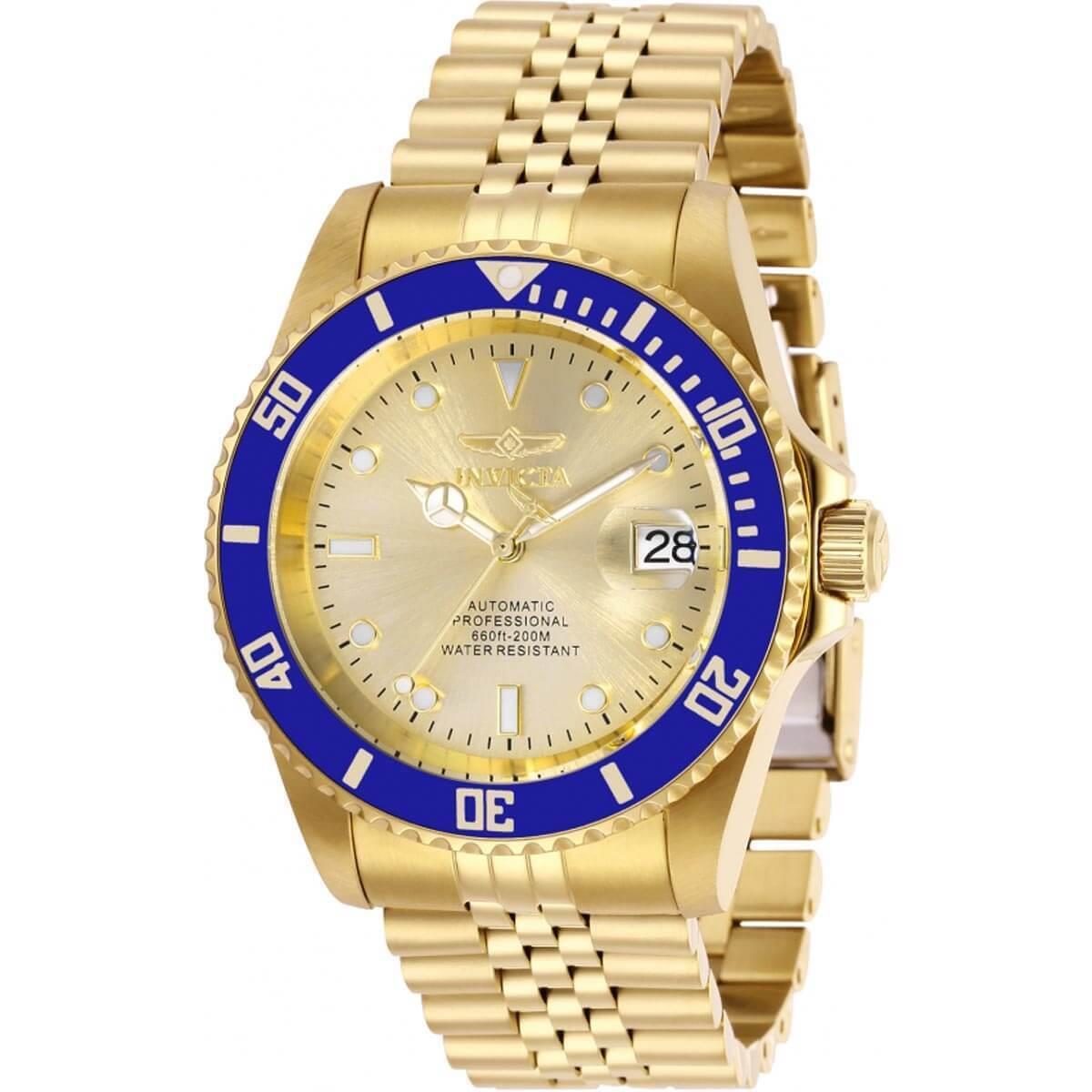 Invicta Men`s Watch Pro Diver Champagne Dial Automatic Gold Bracelet 29185