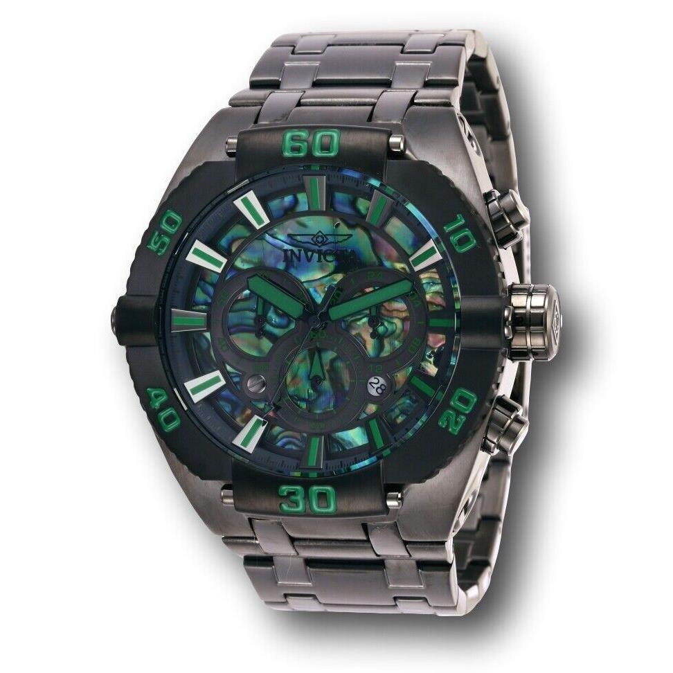 Invicta Coalition Forces Men`s 50mm Abalone Dial Chronograph Watch 27262 Rare - Dial: Blue, Green, Multicolor, Purple, Band: Gray, Gunmetal, Bezel: Black