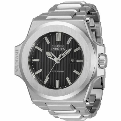 Invicta Akula Prestige Men`s 58mm Charcoal Dial Stainless Quartz Watch 34730 - Gray Dial, Silver Band, Silver Bezel