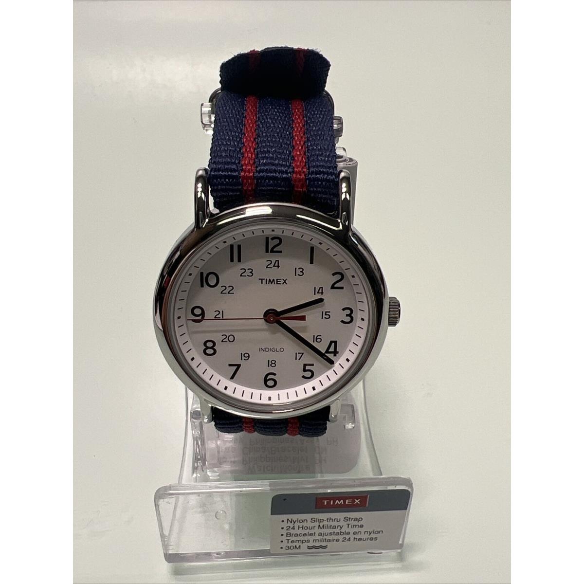 Timex Unisex Weekender 38mm Watch Silver-tone Case White Dial with Blue Red