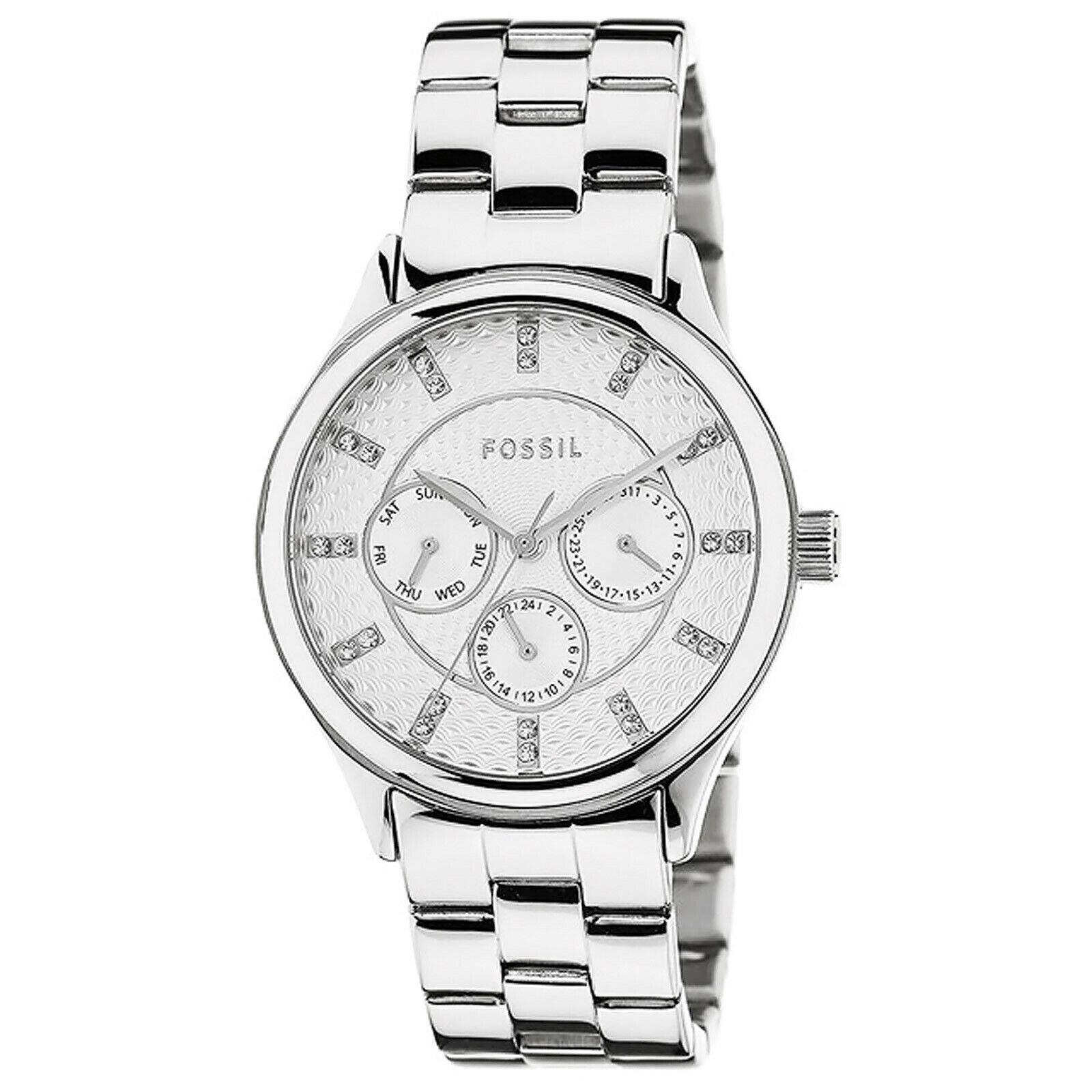 Fossil Modern Sophisticate Stainless Steel Womens Watch Silver Dial Crystals