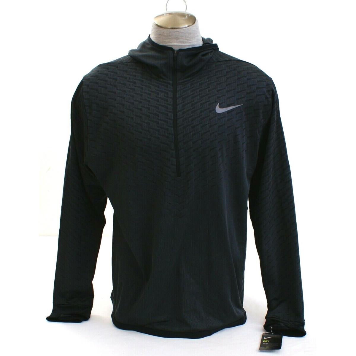 Nike Dry Black 1/2 Zip Mid Layer Long Sleeve Hooded Training Top Hoodie Men`s