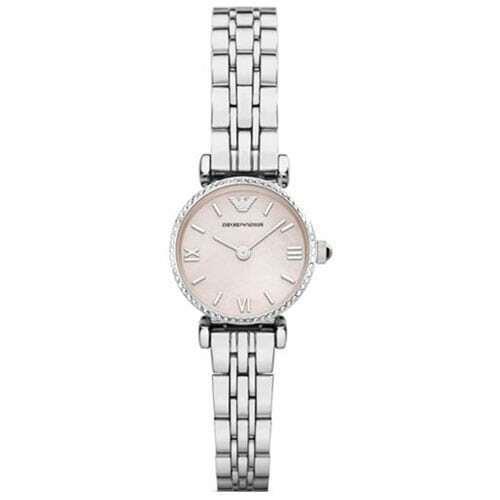 Emporio Armani AR1781 Silver Tone Pink Mop Dial Swarovski Crystals Womens Watch