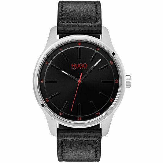 Hugo Boss Men`s Dare Black Leather Strap Black Dial Watch 1530018