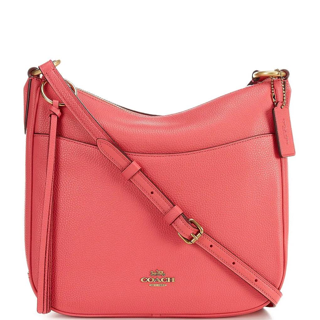 Coach Chaise Pebbled Leather Zip Crossbody Bag Watermelon Pink 35543 - Hardware: Gold, Lining: Gold, Exterior: