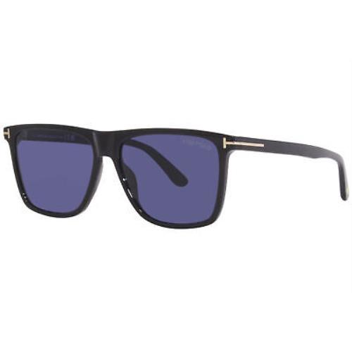 Tom Ford Fletcher TF832 01V Sunglasses Men`s Shiny Black/blue Square Shape 57mm