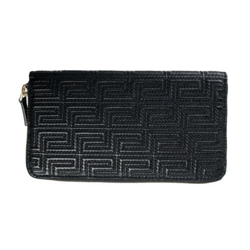 Versace Women`s Black Textured Leather Zip Around Wallet