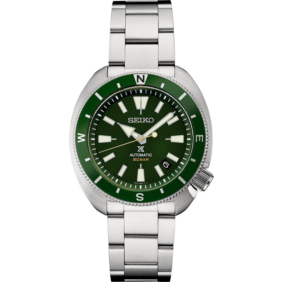 Seiko Prospex Tortoise Green Dial Sapphire Crystal Analog Men`s SRPH15 Watch - Dial: Green, Band: Silver