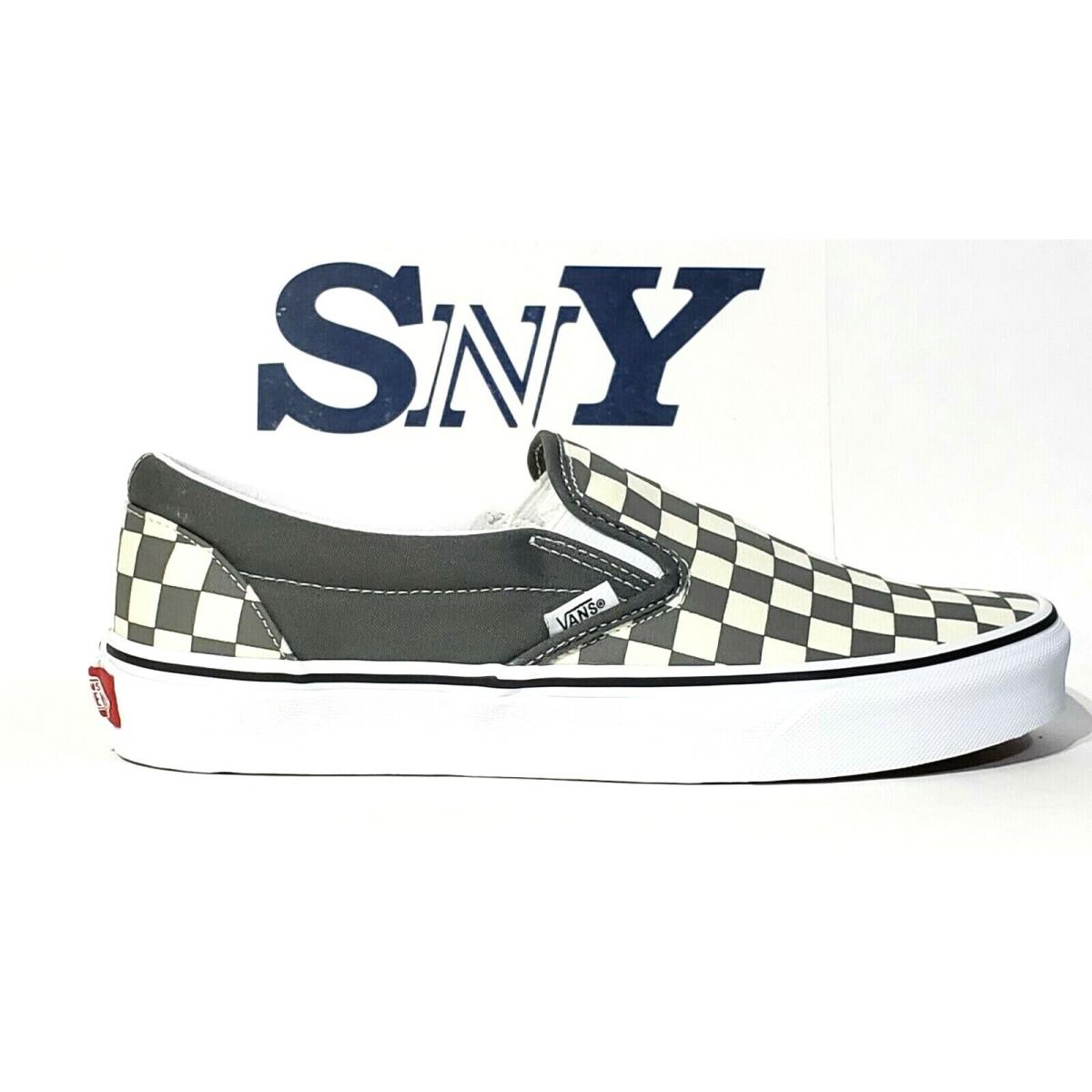 Vans Checkerboard Slip-on Low Cut Men`s Shoes Canvas Upper Pewter/true White
