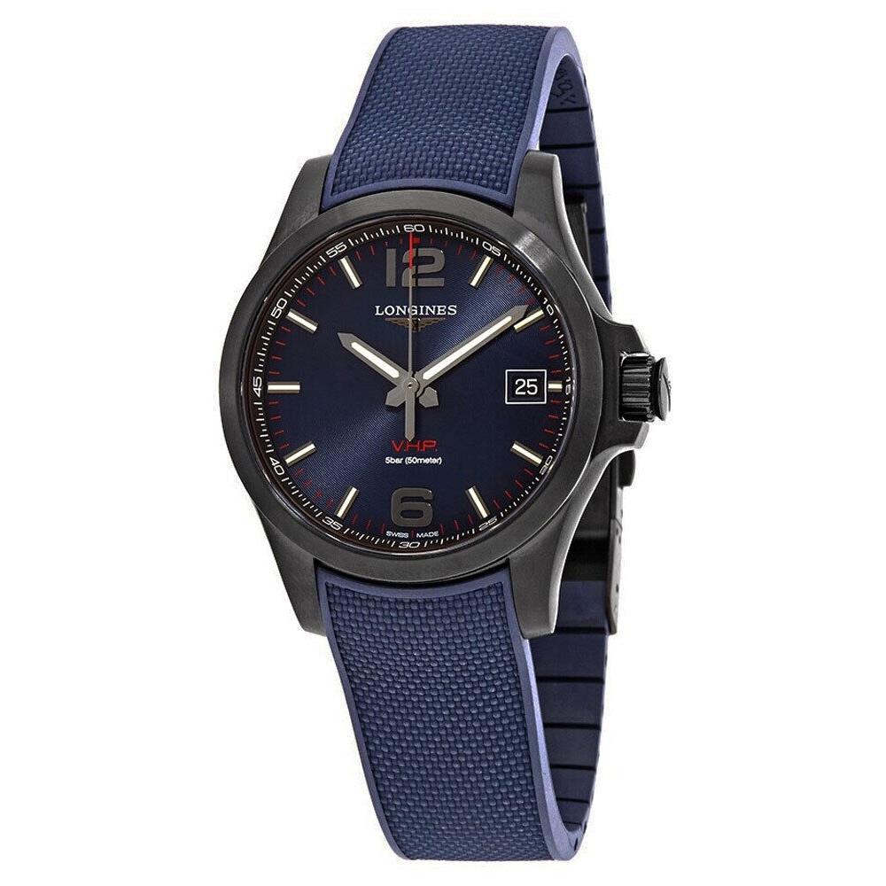 Longines Conquest V.h.p. Black Pvd Blue Rubber Quartz Mens Watch L3.716.2.96.9