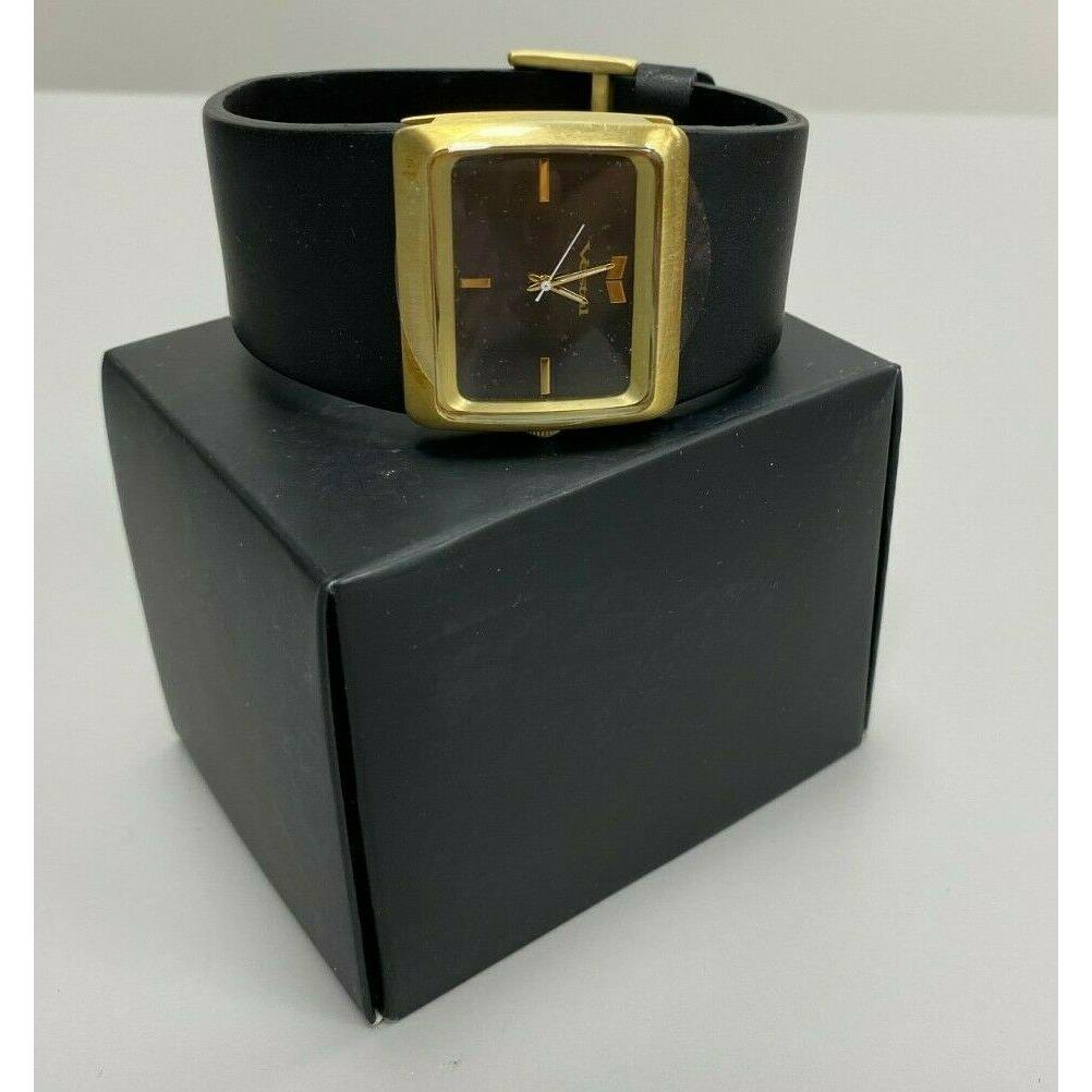 Vestal Purgatory Wristwatch Gold Dial Black Leather Quartz Movement
