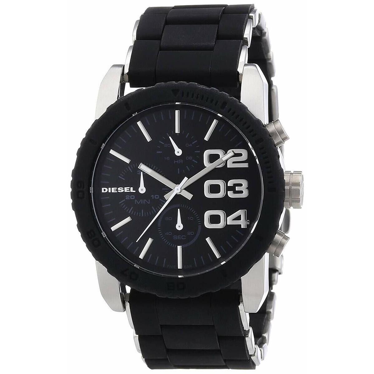Diesel Women`s Chronograph Watch Black Silicone and Silver Band DZ5320 /no Box