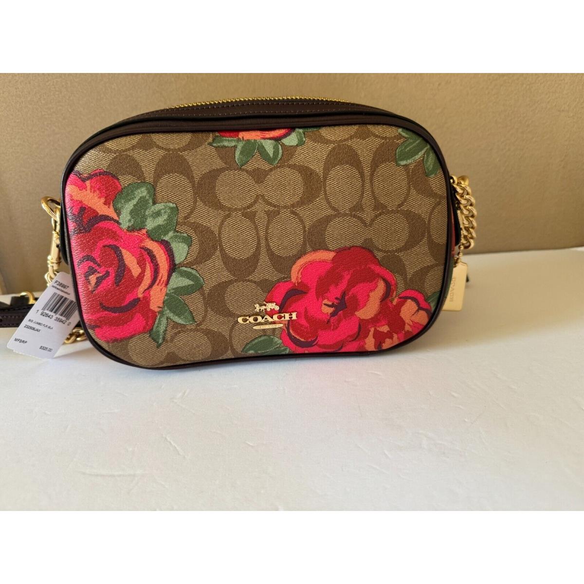 Coach Isla Khaki Oxblood Sig Floral Print Chain Crossbody Bag Clutch F38997