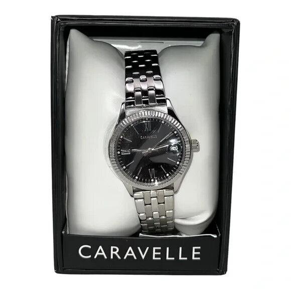 Caravelle Women`s Quartz Silver-tone Date Indicator Black Dial 32mm Watch 43M115
