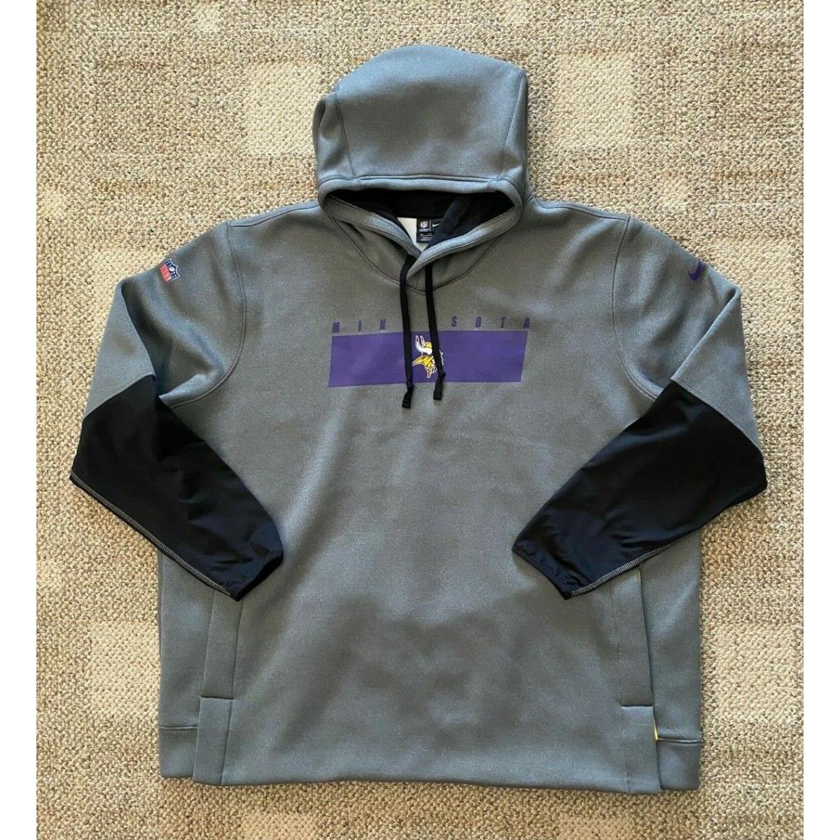 Men`s 4XL Nike Therma Hoodie Sweatshirt Gray Nfl Minnesota Vikings CI2789
