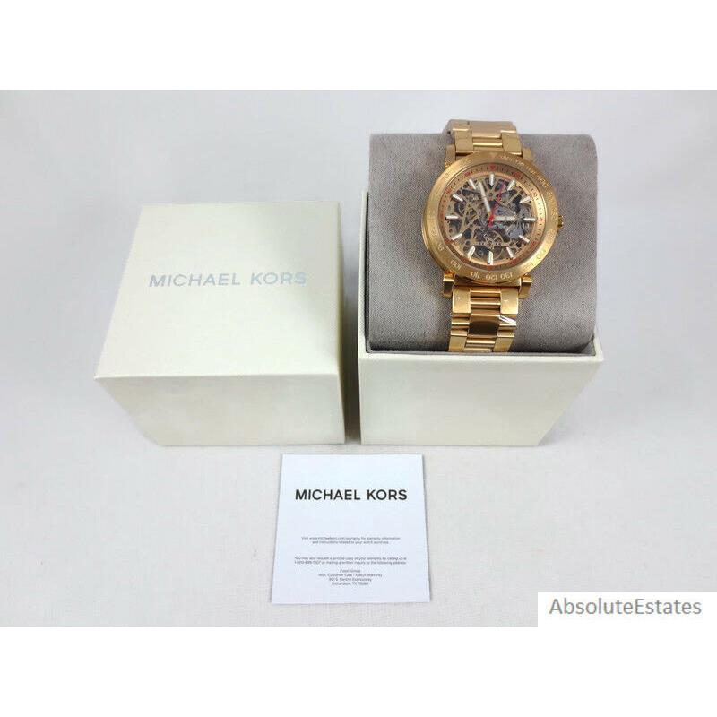 Michael Kors Greer Gold Mens Automatic Skeleton Watch MK9035