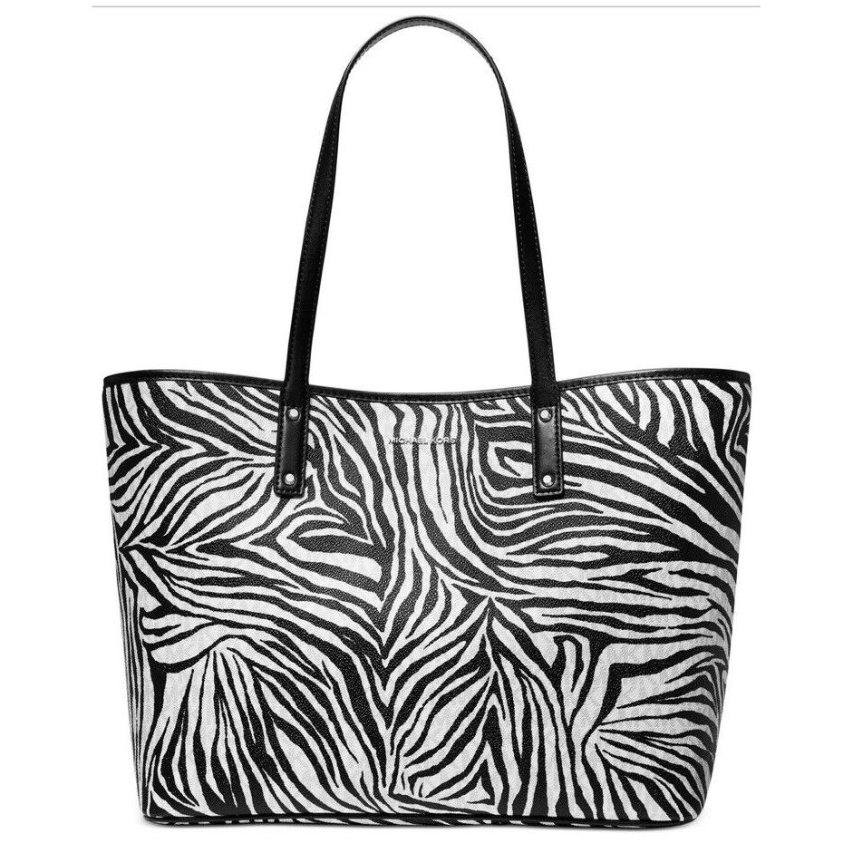 Michael Kors Carter Mk Open Pvc Tote Zebra White Black Multi X Large Bag