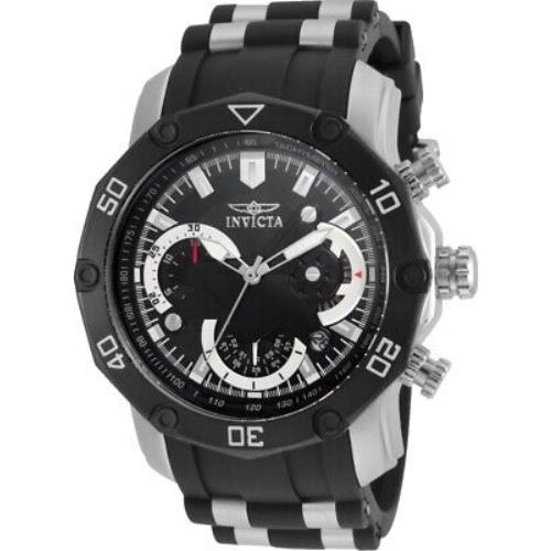 Invicta 22797 Pro Diver Chronograph Black Dial Steel Silicone Stra Men`s Watch