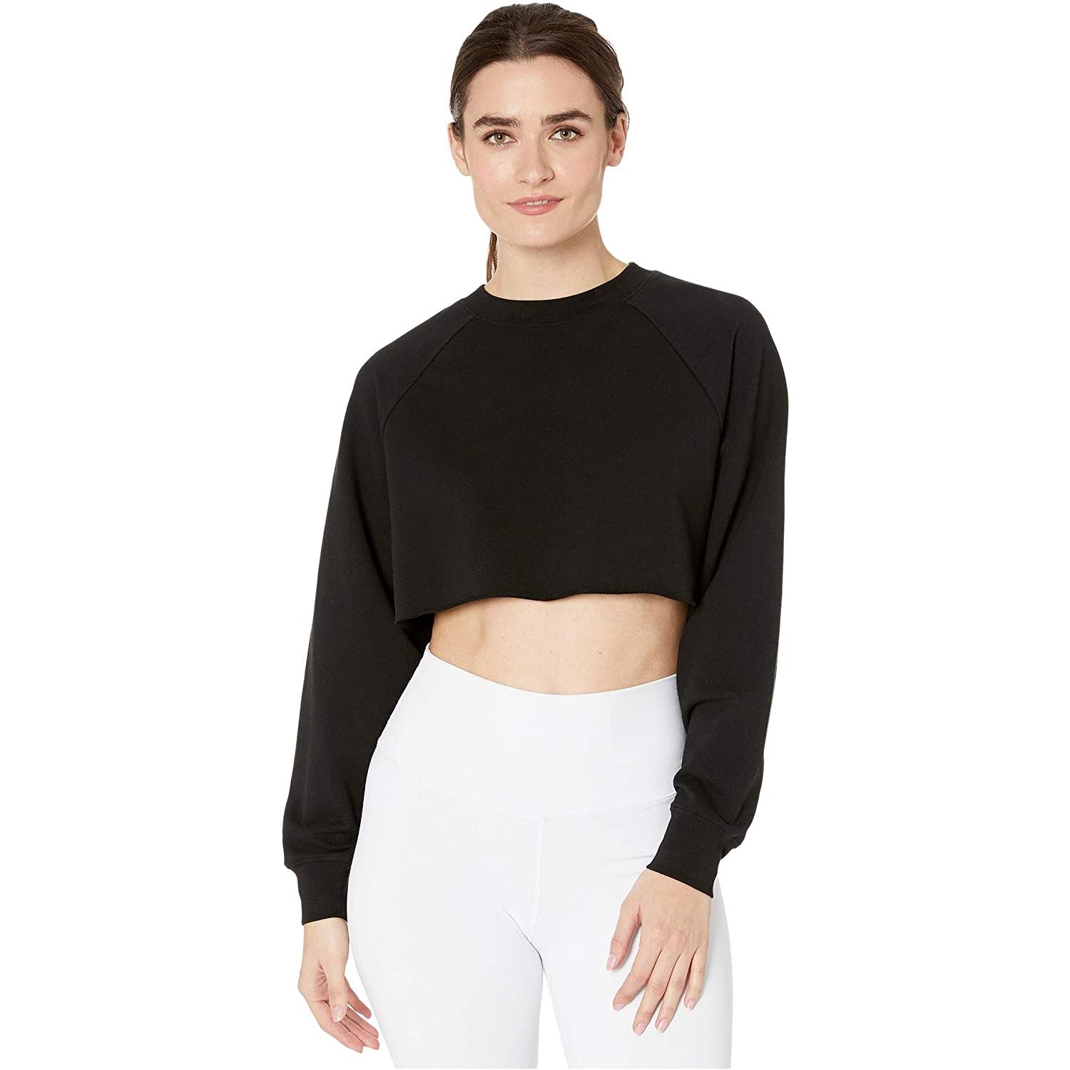 Alo Yoga Women`s Double Take Pullover Relaxed Fit Black