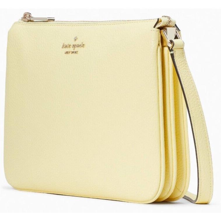 Kate Spade Leila Triple Gusset Pale Yellow Leather Crossbody WKR00448 - Handle/Strap: Yellow, Hardware: Gold, Exterior: Yellow