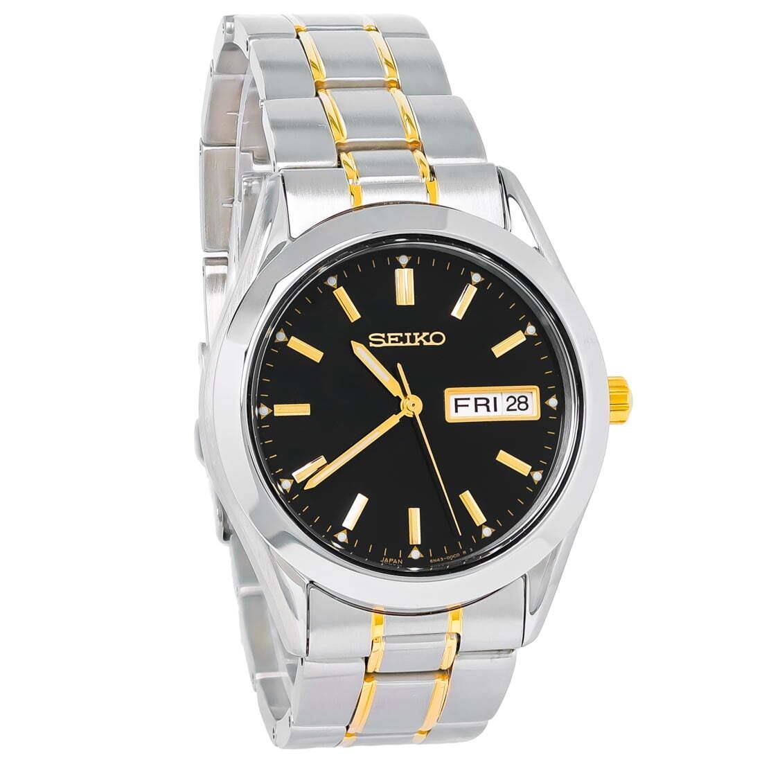 Seiko Essentials Mens Two Tone Stainless Steel Black Dial Quartz