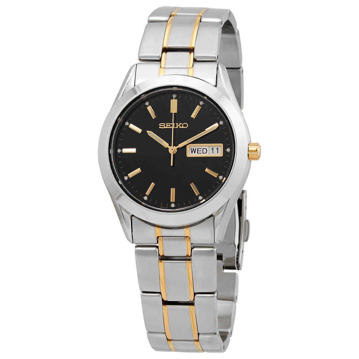 Seiko Essentials Quartz Black Dial Men`s Watch SUR363 - Dial: Black, Band: Silver, Gold, Bezel: Silver