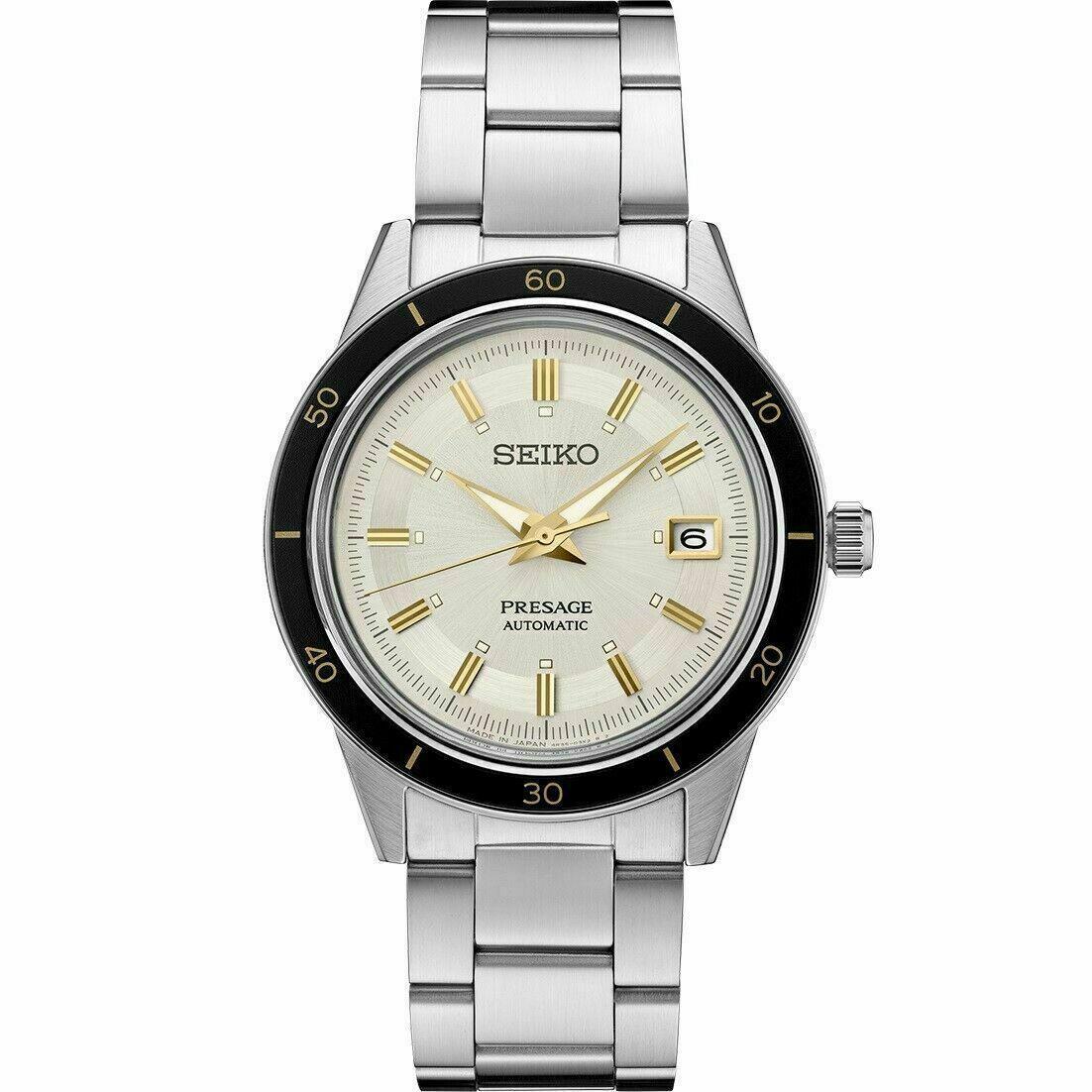 Seiko Presage 60s Style Steel Bracelet Men`s Watch SRPG03 Ship - Dial: Light beige, Band: Silver