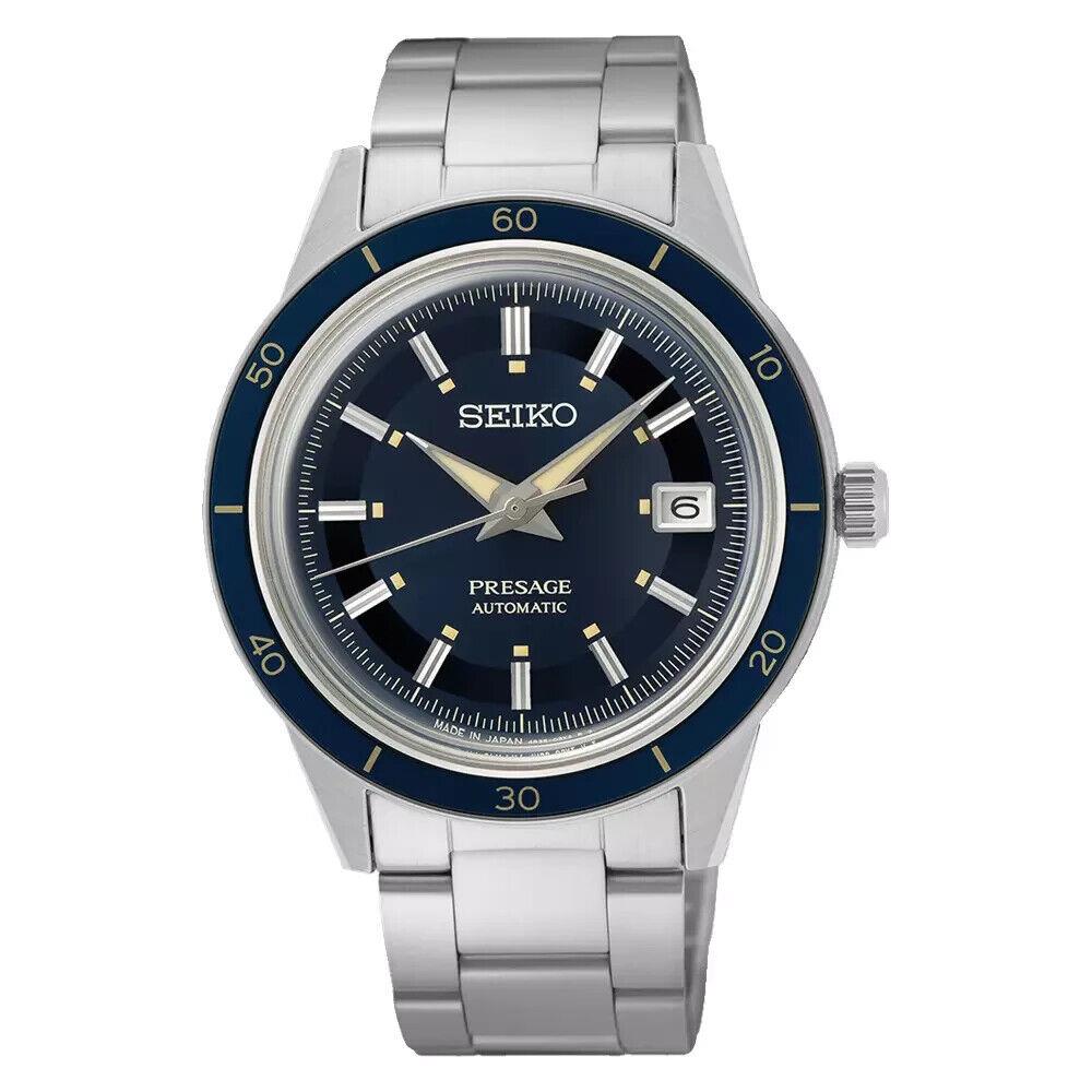 Seiko Men`s Presage Automatic Blue Dial 60s Style Steel Bracelet Watch SRPG05