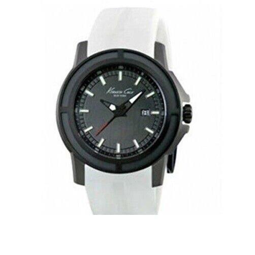 Kenneth Cole Black Tone Red Accent White Silicone Strap Band Watch KC1943