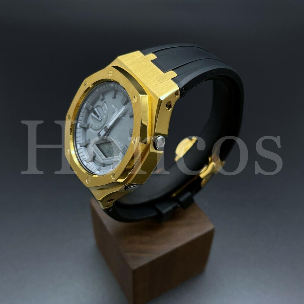 Casio watch  - Gray Dial, Black Band, Gold Bezel