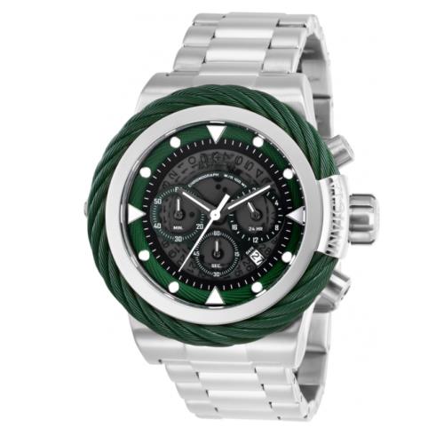 Invicta Bolt Sport Men`s 50mm Silver Green Anatomic Chronograph Watch 27797 Rare - Clear Dial, Silver Band, Green Bezel