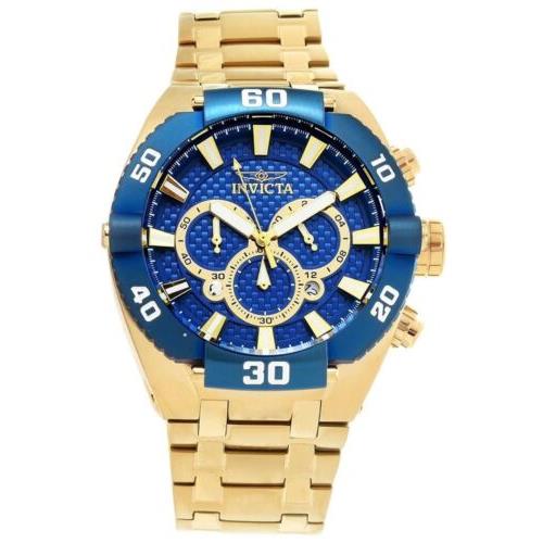 Invicta Coalition Forces Men`s 50mm Blue Dial Gold Chronograph Watch 27258 - Blue Dial, Gold Band, Blue Bezel