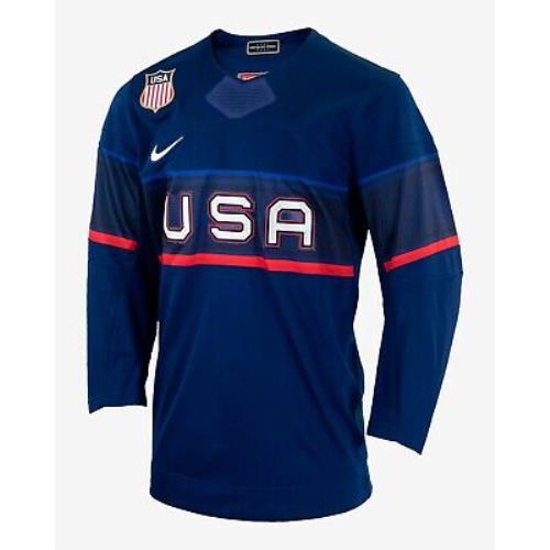 Men`s M Medium Nike Team U.s.a. Hockey Jersey Shirt Navy Blue P34235J419
