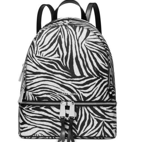 Michael Kors MD Rhea Zebra Backpack Bookbag Bag Bright White Black Multi