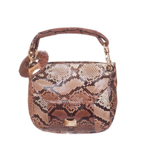 Jimmy Choo Women`s Brown Python Snakeskin Logo Plaque Top Handle Hobo Bag