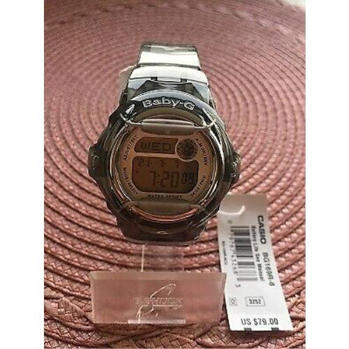 Casio Baby-g BG169-8 Women`s Watch Smoke Clear Band 200 Meters Water Resistant