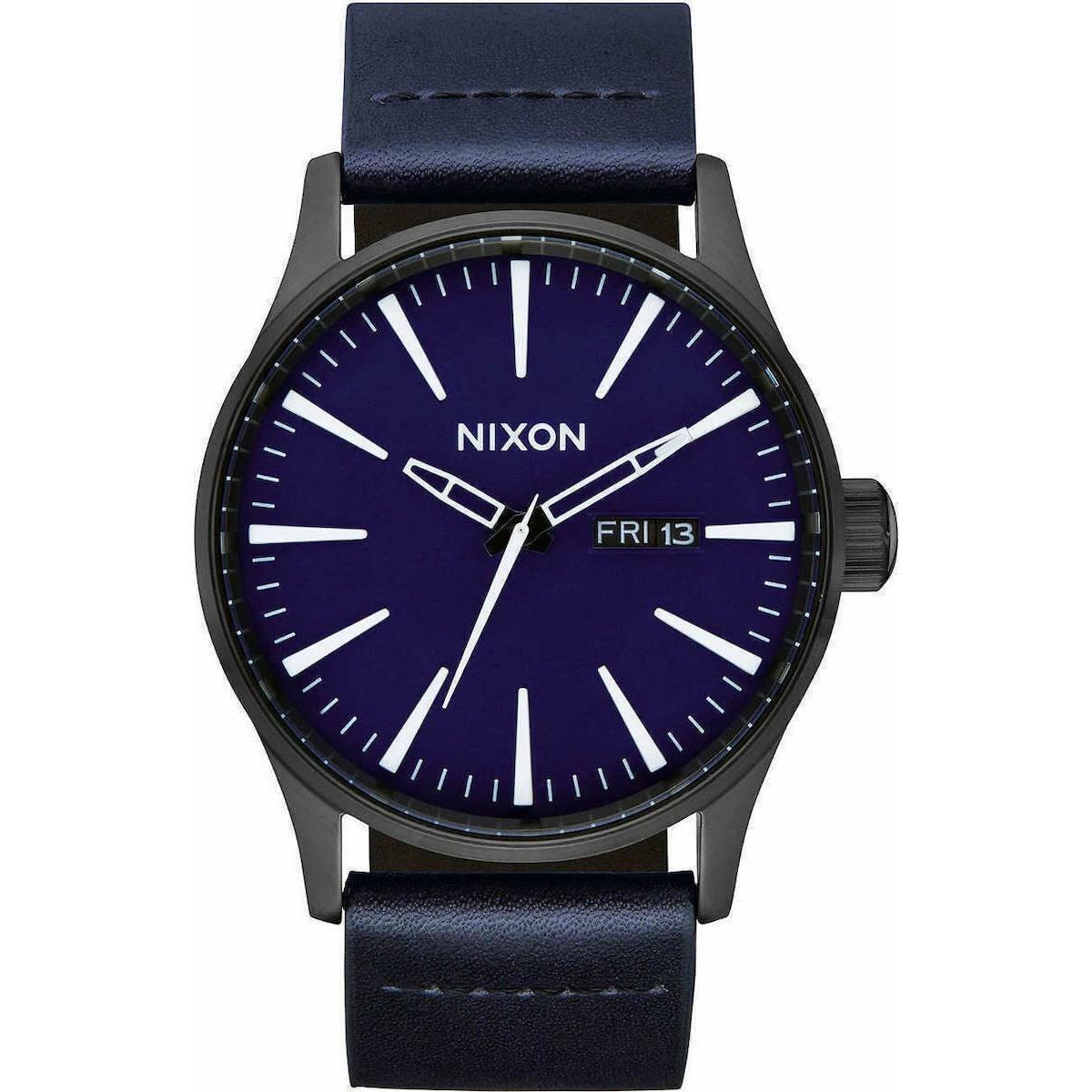 Nixon Sentry Leather All Black/dark Blue A105-2668